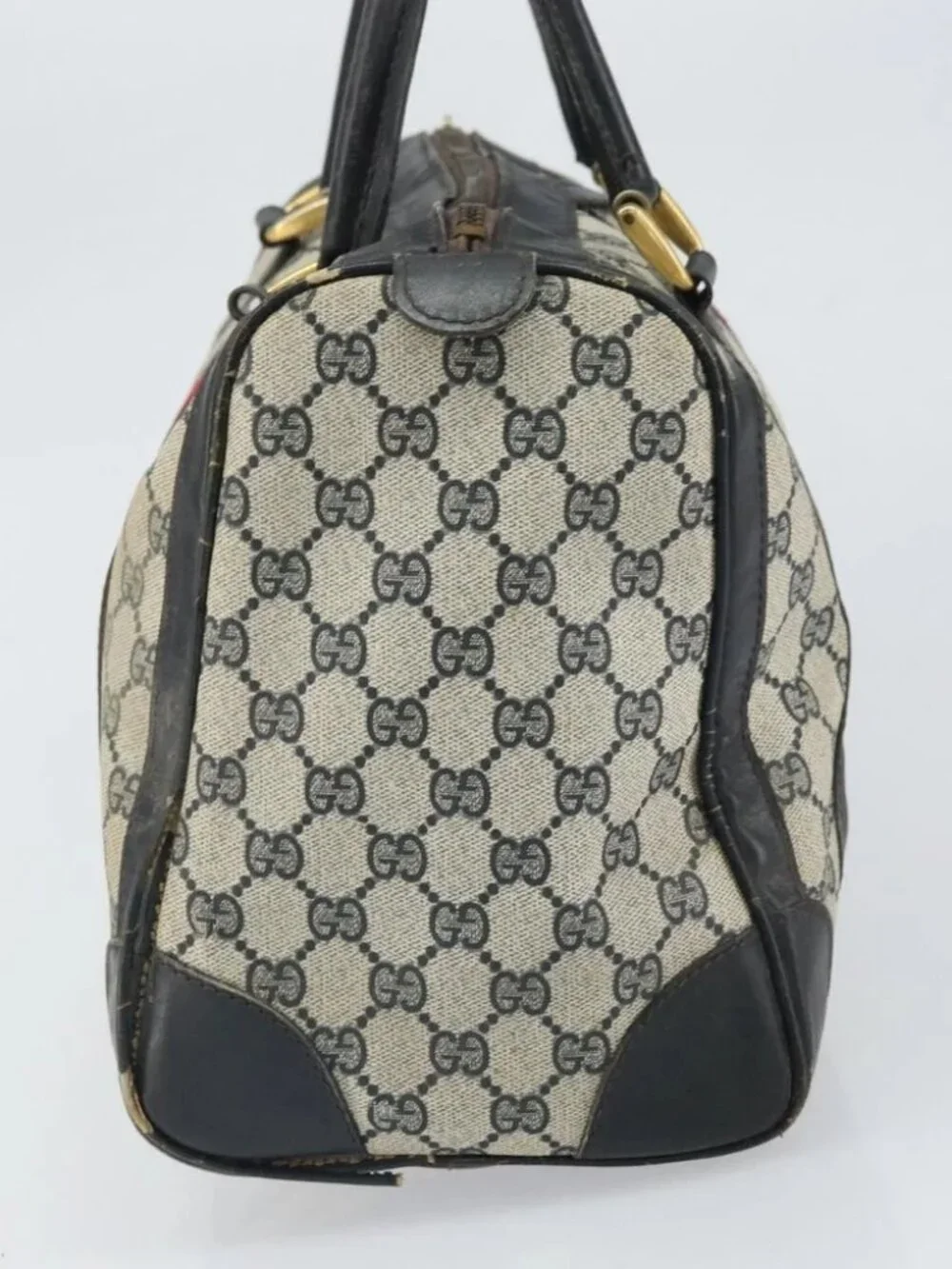 GUCCI GG Supreme Sherry Line Boston Bag PVC Navy Gold Red - Picture 4 of 15